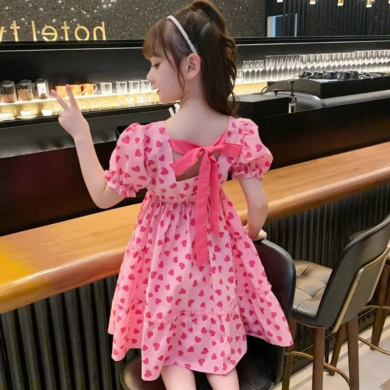 Love Heart Dress Children's Summer Dress Lightweight Dresses Girl From 8 12 Years Old Elegant Beach Girls Fashion Clothes Frock