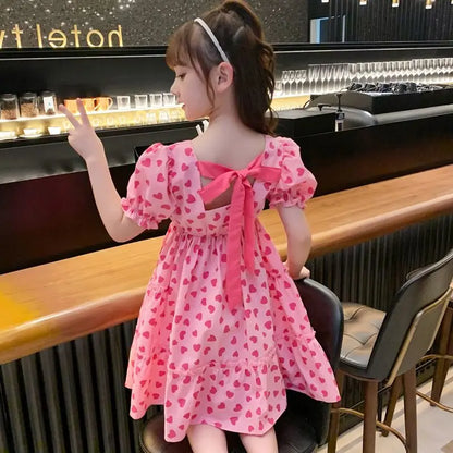 Love Heart Dress Children's Summer Dress Lightweight Dresses Girl From 8 12 Years Old Elegant Beach Girls Fashion Clothes Frock