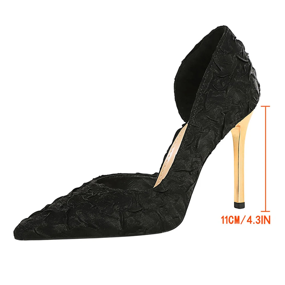 BIGTREE Shoes Women Pumps Wrinkled Satin Elegant High Heels Evening Gown Banquet Women Heels Stiletto 11 Cm Sexy Party Shoes