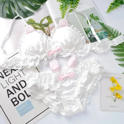 Little White rabbit ears girls underwear  Japanese girls pure desire small chest thin bra without underwire