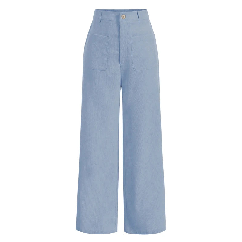 Women's Plain Pocket Button Front Wide Leg Pants, Casual High Waist Trousers for Daily Wear, Ladies Bottoms for All Seasons