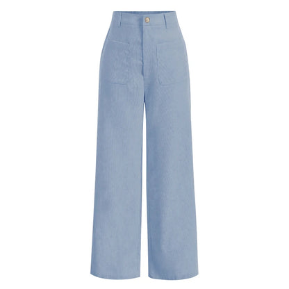 Women's Plain Pocket Button Front Wide Leg Pants, Casual High Waist Trousers for Daily Wear, Ladies Bottoms for All Seasons