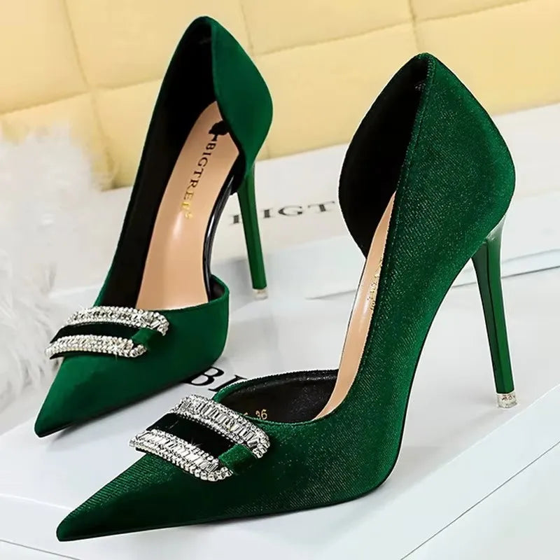 Women 10.5 cm Heels Rhinestone Buckle Design Women Pumps Luxury And Noble Banquet Shoes Stiletto High Heels Women Shoes Fashion