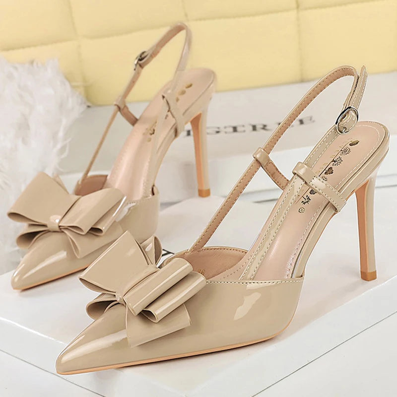 Large size 43 Bowknot Women Pumps Patent Leather High Heels Sexy Party Shoes Stiletto 9 cm Heels Summer Heeled Sandals Women