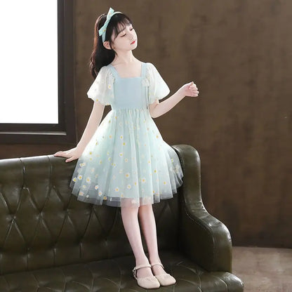 Tulle Skirt Girls Summer Dresses Kids Dress Luxury Cotton Linen Suit Girl From 8 12 Years Old Girl's Clothes Children's Elegant