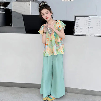 Child House Clothing Junior Top and Bottom Set Girls' Summer Clothes Children Teenage Girl Outfit 10 12 Years Old T-shirts Kids