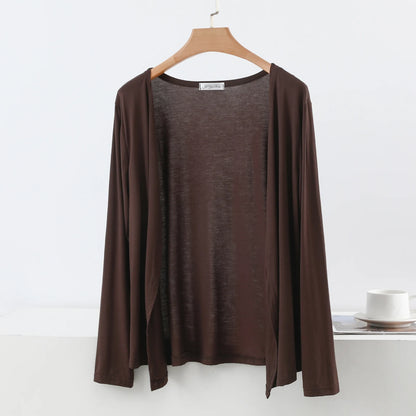 Plus size L to 6XL Women's Modal Cardigan Long sleeves shirt Sun Protection Loose Air-conditioned cover up front-open Tops