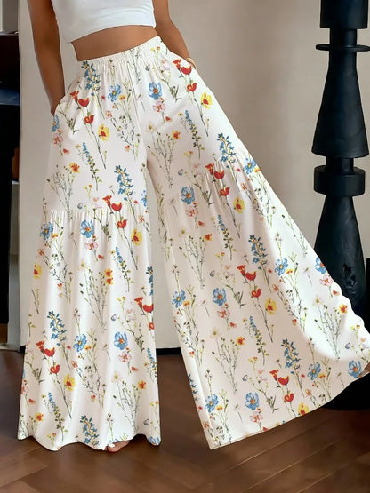 Women's Casual Loose Wide-Leg Pants Summer Fashion Floral Print High Waist Trousers