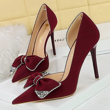 Fashion High Heels Luxury Women Pumps Rhinestone Bow Women Heels Shoes Stilettos Sexy Party Shoes Ladies Pumps Large Size 43