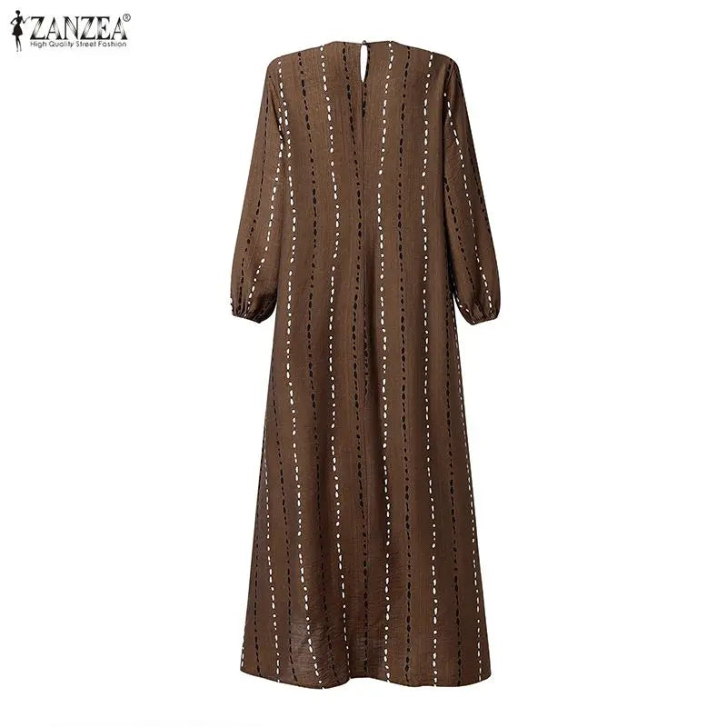 ZANZEA Fashion Muslim Abaya Robe Women Maxi Long Dress Dubai Hijab Sundress Casual O Neck Long Sleeve Loose Ramadan Dress Kaftan