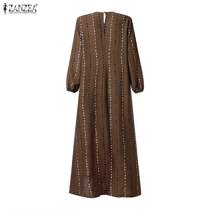 ZANZEA Fashion Muslim Abaya Robe Women Maxi Long Dress Dubai Hijab Sundress Casual O Neck Long Sleeve Loose Ramadan Dress Kaftan