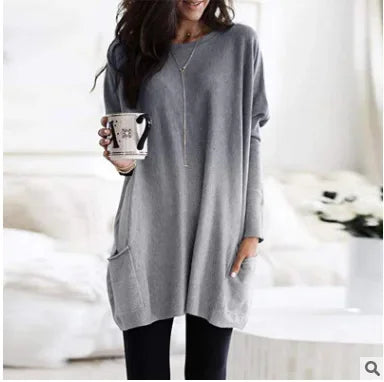 Women's Casual Long Sleeve T-Shirt with Pocket Gradient Color T-Shirt for Autumn And Winter Fashionable And Comfortable