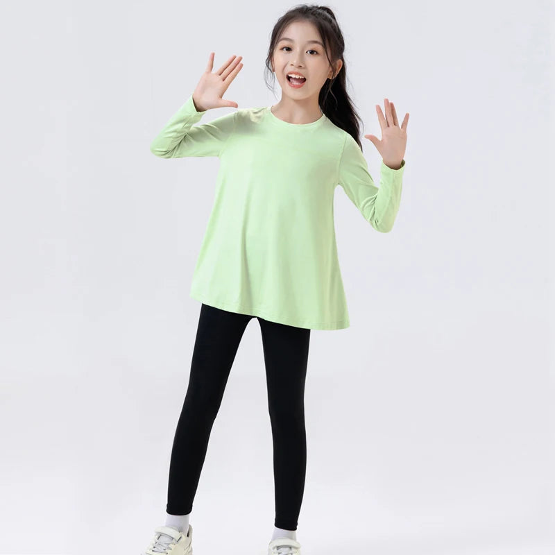 2pcs new kids running yoga shark pants sports quick-drying long sleeve set girls fitness dance clothes
