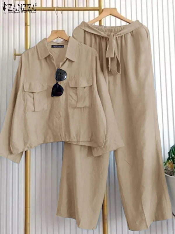 2024 Autumn Tracksuits ZANZEA Fashion Women Long Sleeve Shirt Pant Sets Solid Work Trousers Suit 2PCS Outfits Loose Matching Set