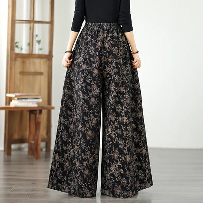plus Size Denim Wide Leg Pants New Print Elastic Loose Slimming Casual Versatile Straight Cut Denim Pants Ladies High Waist