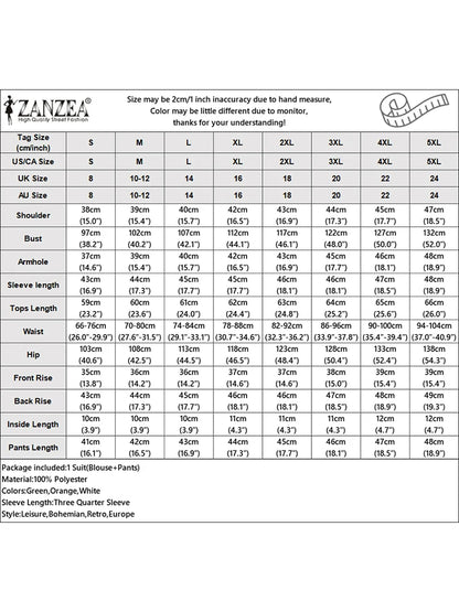 ZANZEA Summer Elegant V Neck 3/4 Sleeve Blouse Short Sets 2PCS Women Outfits Casual Holiday Matching Sets Fashion Work Tracksuit