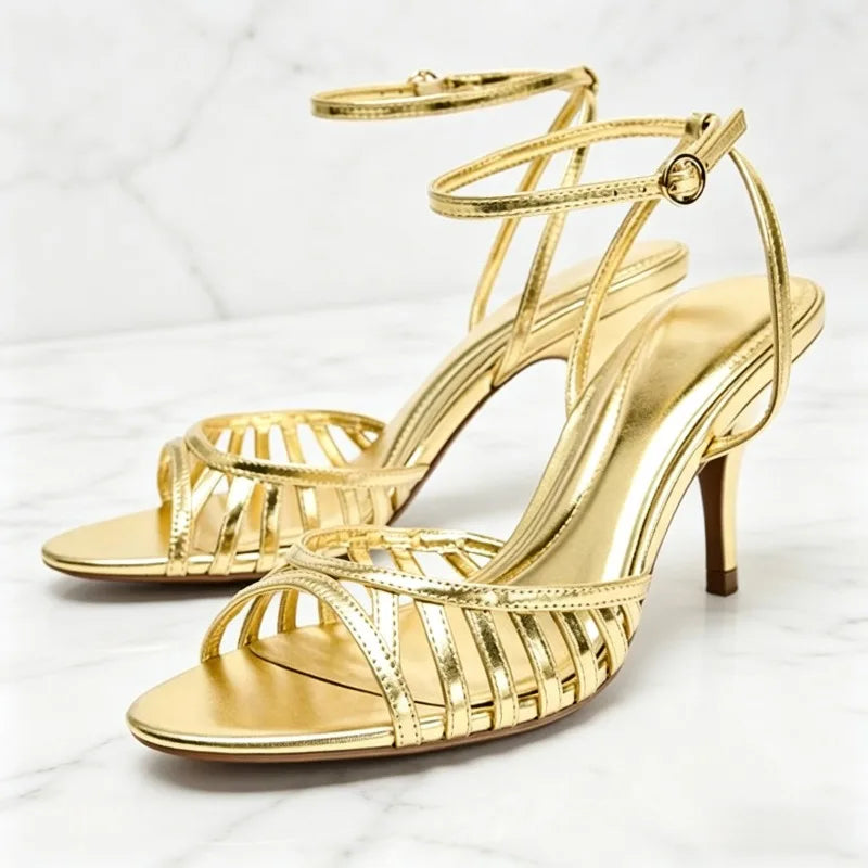 Cutout Narrow Band Peep Toe Ankle Strap Buckle Heeled Sandals Women Sexy High Stiletto Heels for Ladies Elegant Women's Shoes