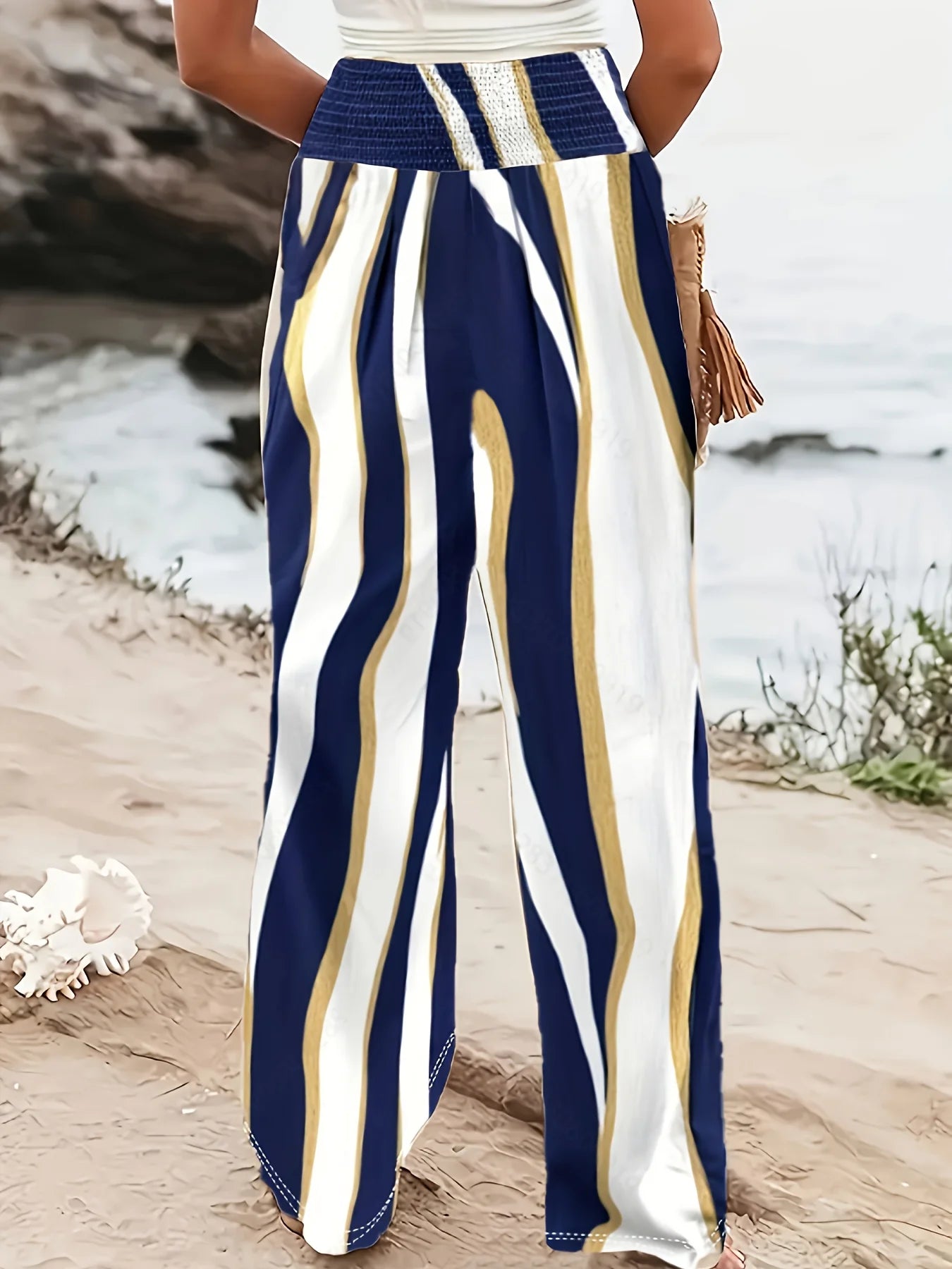 Women's Summer Casual Floral Print Elastic Wide-Waist Wide-Leg Pants Comfortable Loose-Fit Trousers Suitable for Vacation and Daily Casual Wear