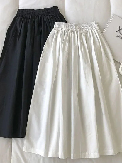 Women's White High Waist Long Skirt A-Line Knee-Length Casual Elegant with Pockets Pleated Fashion for Autumn