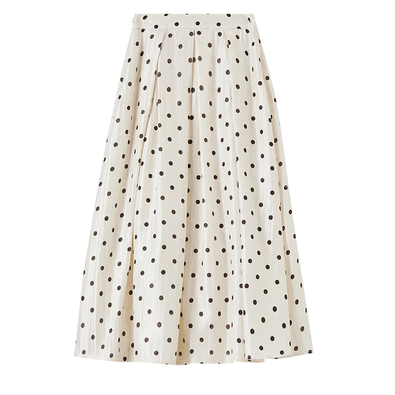 SENTUBILA Polka Dot Women's Skirt 2026 Fashion French Style A-line Elegant High Waist Pleated Ladies Long Skirts 152QG0009