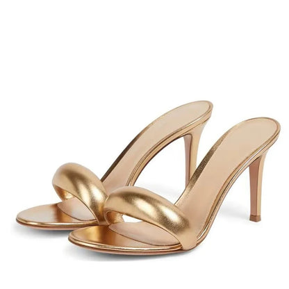 Luxury Gold Heeled Slippers Women Sexy Open Toe High Heels for Ladies Elegant Banquet Heeled Sandals Comfortable Women Shoes