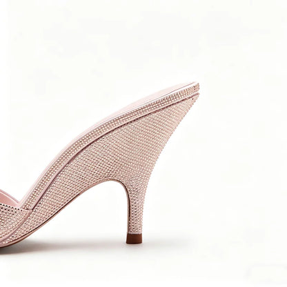 Sexy Peep Toe Women Slippers Stable Wedge Heeled Sandals for Ladies Luxury Rhinestone Detail Summer Shoes Elegant Party Heels