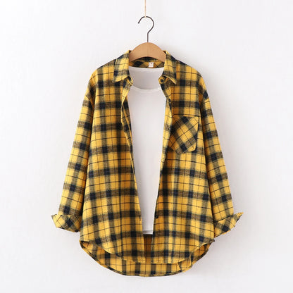 Fresh Flannel Plaid Shirt Women 2026 New Female Blouses and Tops Cotton Loose Long Sleeve Casual Shirts Fine Women's Clothes
