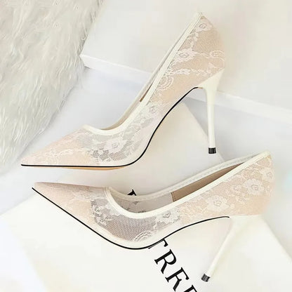 BIGTREE Shoes Mesh Hollow Lace Woman Pumps 2026 Spring Women Heels Sexy Party Shoes Thin Stiletto Heels Women Shoes 6 Colour