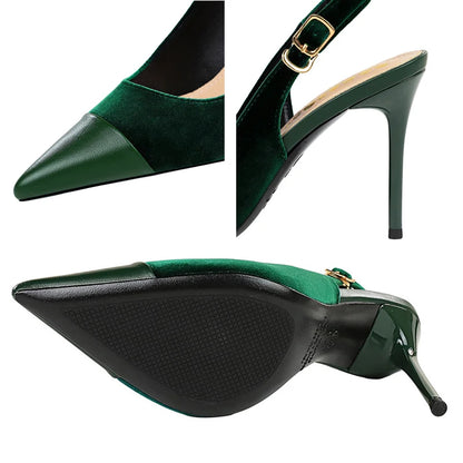 BIGTREE Shoes Suede Women Pumps Splicing Pointed Tip High Heels Hollow Out Hook Strap Heeled Sandals Women Summer Shoes Size 43