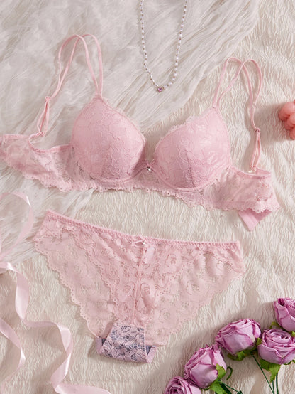 6-Piece Set Women's Underwear Set Sexy Patterned Lace Patchwork No Lining Comfortable Fitting Women's Push-Up Bra Sexy Lingerie