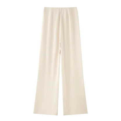 MUJER 2025 Women's Pants Sets Summer Satin High Waist Pants for Women Holiday Casual Pants Woman Straight Leg Trousers Woman