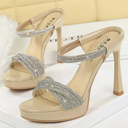 BIGTREE Shoes Women Luxury High Heels Open Toed High-heeled Sandals Women Summer Shoes Rhinestone Stiletto Heels 11.5 cm Pumps