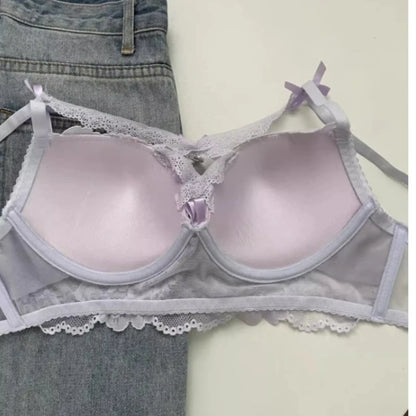 MOYISU Kawaii Heart Bra Set, Purple Lace Lingerie Sexy Pure Design, Push Up Bralette Sml Boobs Fashion Outerwear Statement Piece