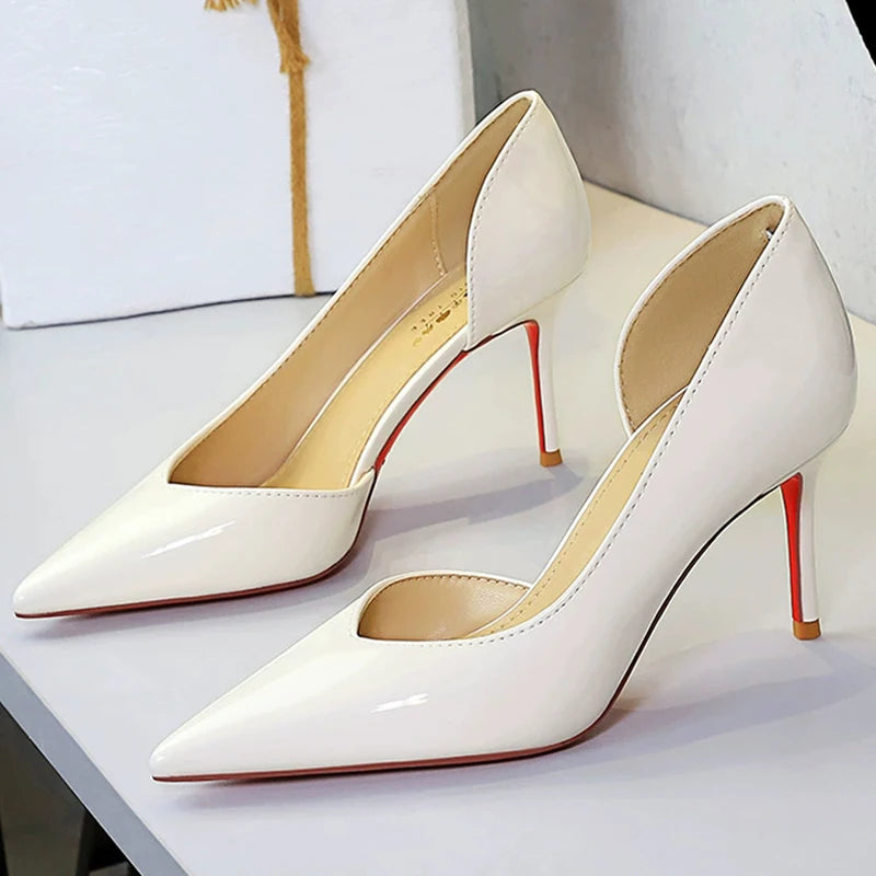 BIGTREE Shoes Women Pumps Patent Leather High Heels Sexy Party Shoes Stiletto Heels 7.5 cm Pointed Tip Ladies Shoes 4 Colors