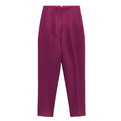 Hot Sale Women Summer Thin Casual Cropped Pants Stretchy Temperament Pleated Slimming Capris Ankle Length High Waisted Trousers