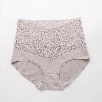 V-neck High Waist Underwear Women Cotton Lace Panties Hot Temptation Girls Belly Briefs