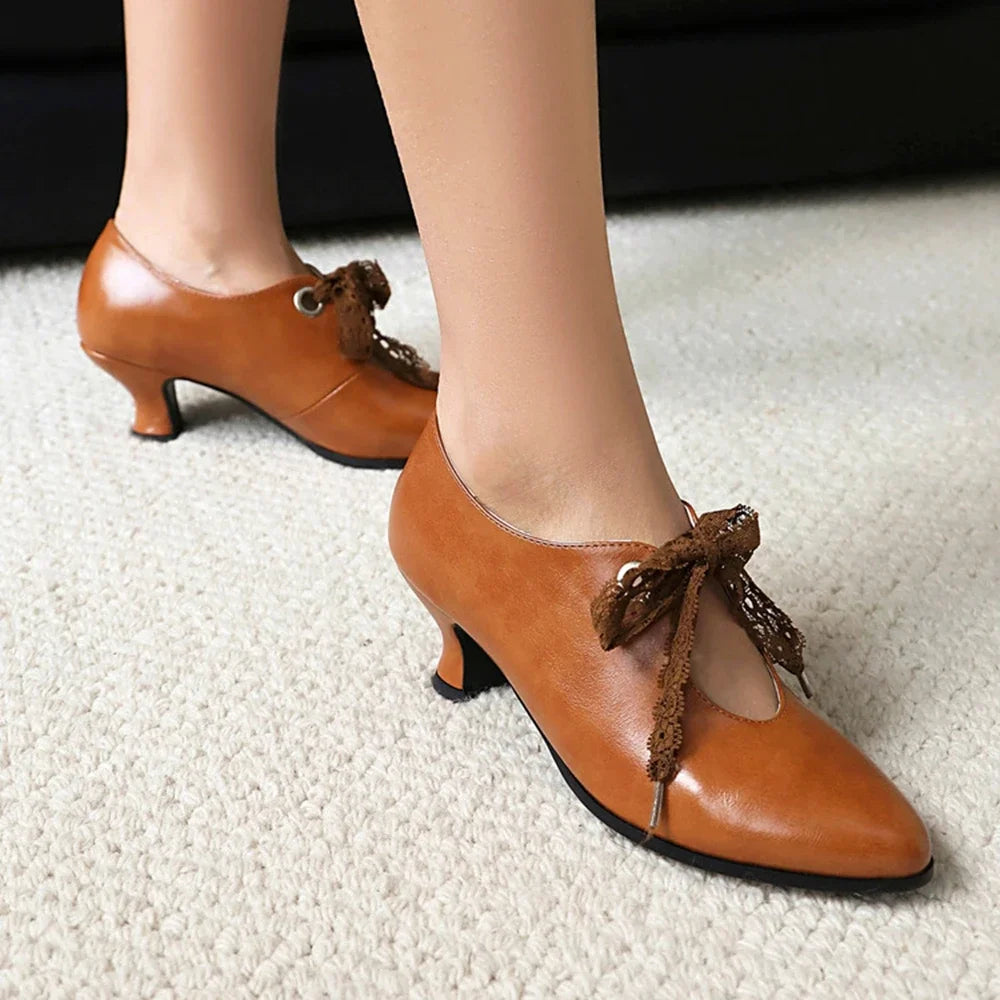 Women Fashion Spring and Summer New Pointed Toe Closed Toe High Heels Retro Lace Up Bridal Shoes Office Party Single Shoes 215-1