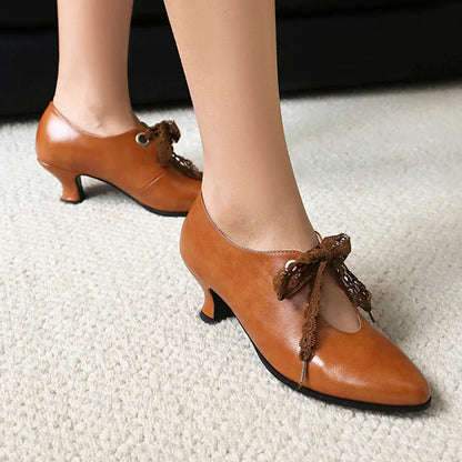 Women Fashion Spring and Summer New Pointed Toe Closed Toe High Heels Retro Lace Up Bridal Shoes Office Party Single Shoes 215-1