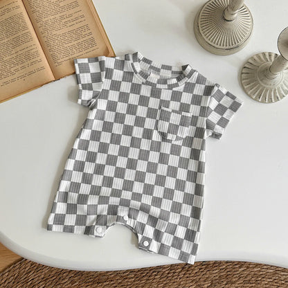 Summer Hot Newborn Baby Girl Clothes Summer Romper Sleeved Home Clothing Jumpsuit Chessboard pattern Toddler Bodysuit
