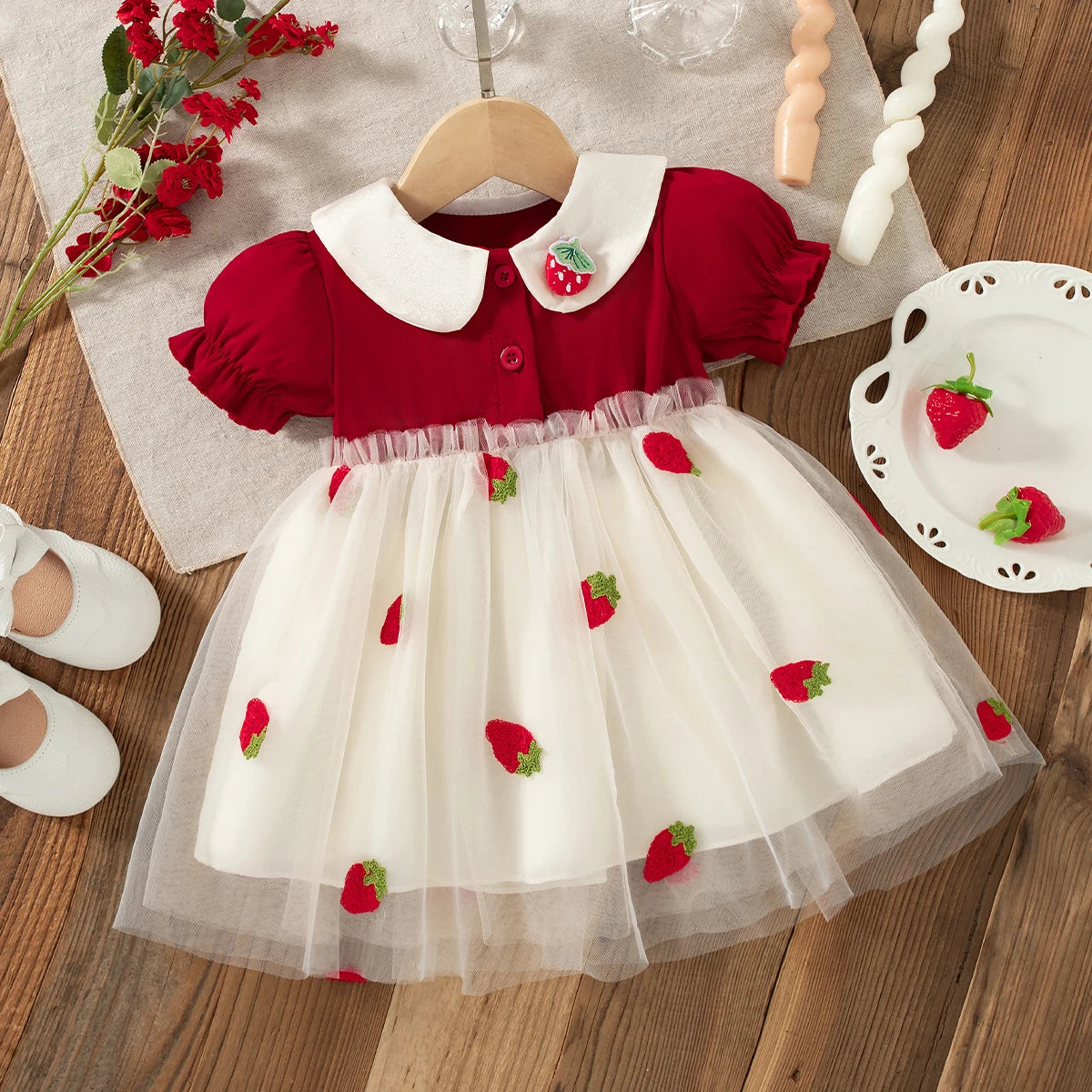 Baby Girl Princess Dress Summer New Strawberry Chiffon Children'S Clothing (9 Months -3 Years Old)