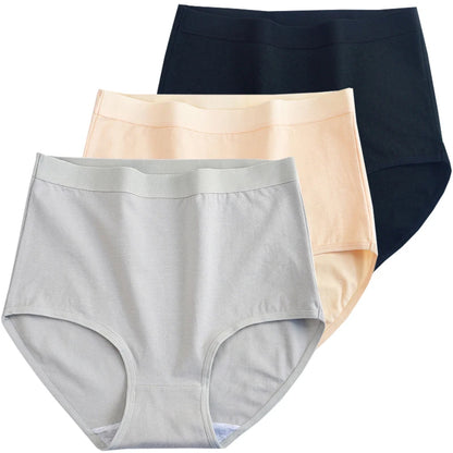 3pcs Cotton Women Panties Lady Plus Size Underwear Large Size High Waist Briefs Breathable Solid Color Female Lingerie