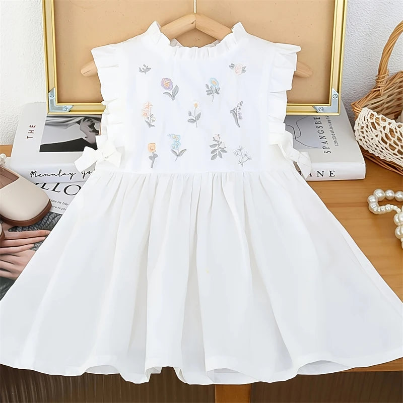 Baby Girl Summer Sleeveless Embroidered Dress Fashionable Children Soft Cotton Clothing Toddler Flower Dresses Newborn Costume