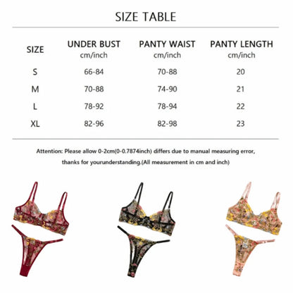2-Piece Fashion Floral Lingerie Set Embroidery Sheer Underwear Intimates Underwire Push-up Versatile Bra Panty Set For Lady Girl