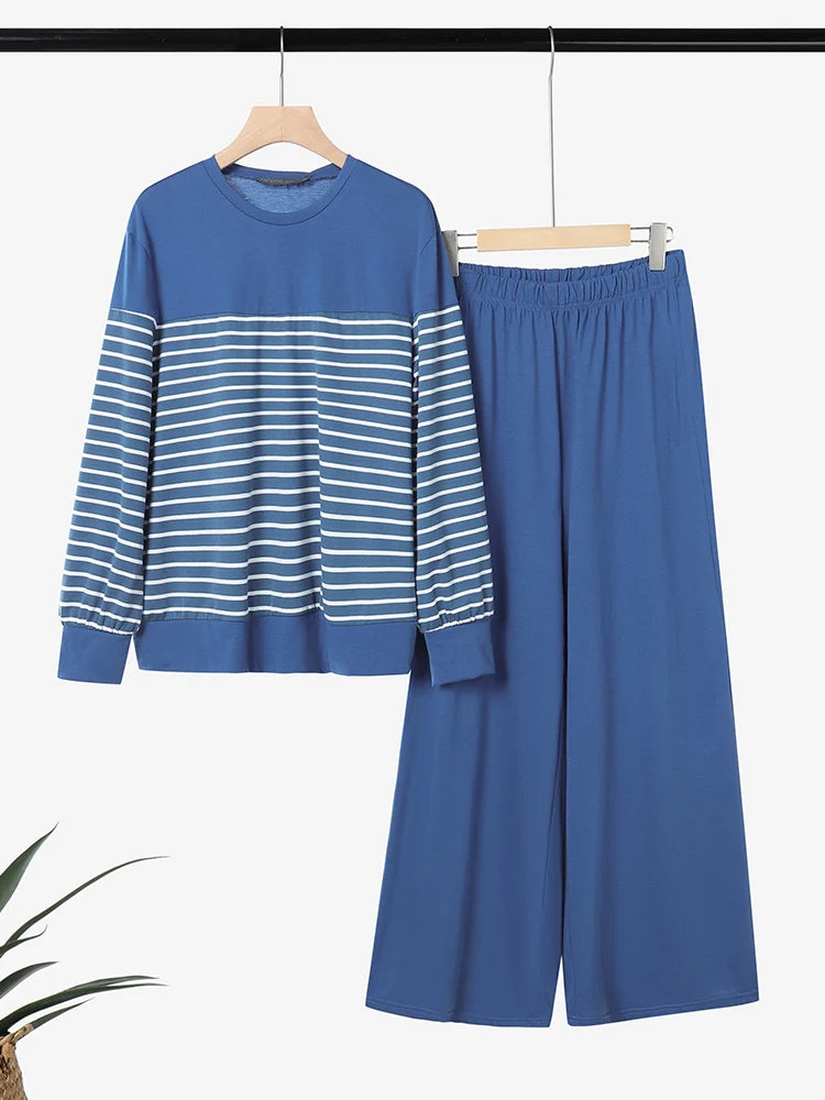 2026 ZANZEA Fashion Spring Tracksuit Women Striped 2 Piece Sets Casual Long Sleeve Tops Pant Sets Muslim Outfits Matching Sets