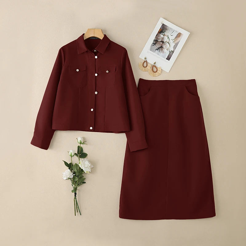ZANZEA Fashion Women's Skirt Suits Autumn Long Sleeve Jackets and Elastic Waist Midi Skirts 2 Piece Sets Outfits Woman Clothes