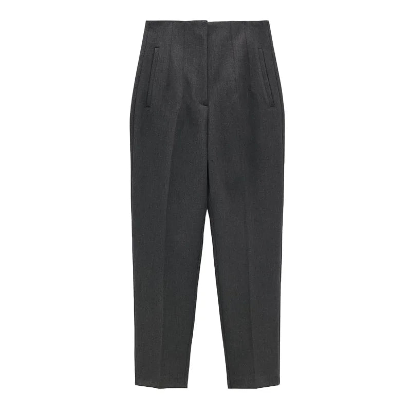 Hot Sale Women Summer Thin Casual Cropped Pants Stretchy Temperament Pleated Slimming Capris Ankle Length High Waisted Trousers