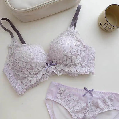 Japanese Style Lace Bra Set Women Small Bust Push Up Lift Adjustable Anti Sagging Side Support No Gap Wirefree Luxury Comfort AB
