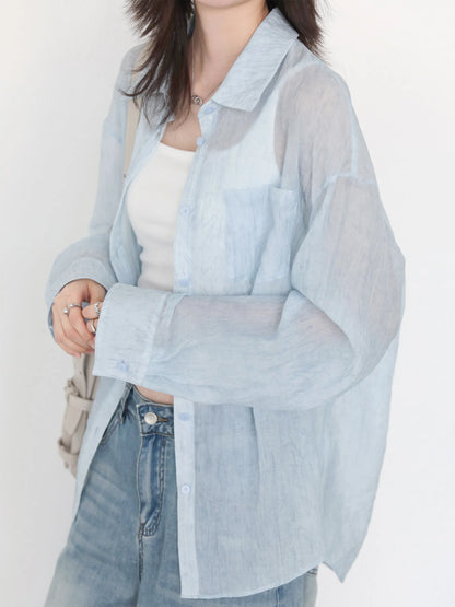 CHIC VEN New Women Summer Shirt Solid Loose Casual Single Breasted Back Slit Long Sleeved Blouses Oversized T-shirt 2026