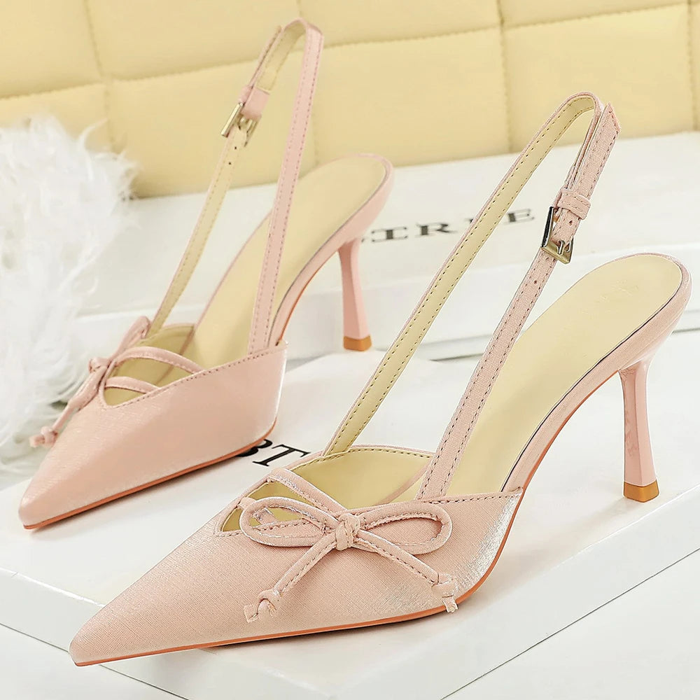 BIGTREE Shoes Side Bowknot Design Women Pumps Pointed Tip High Heels Silks Satins Stiletto Heels Office Shoes Heeled Sandals
