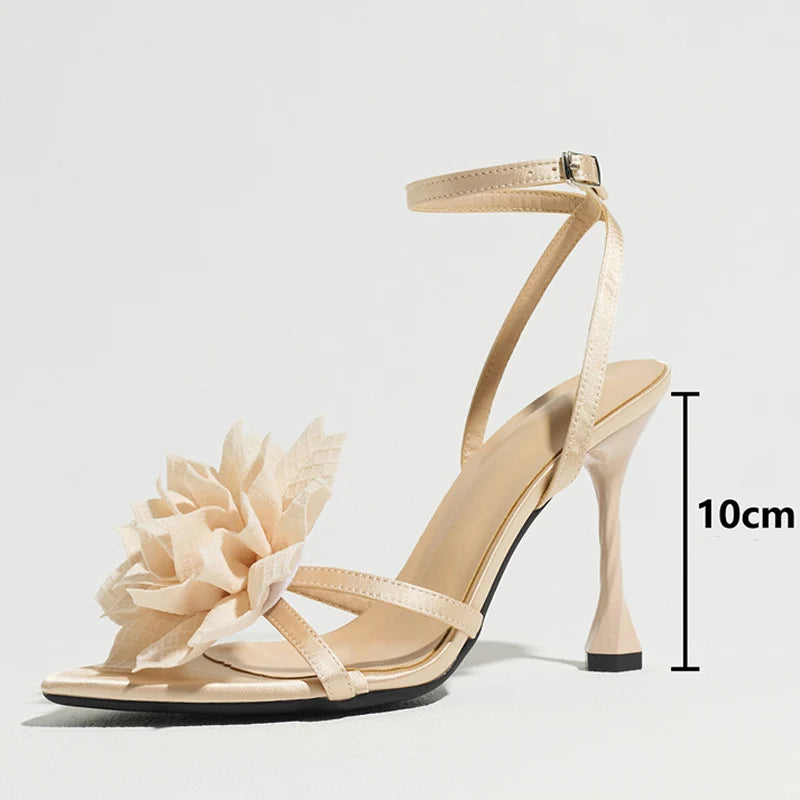 Cute Flower Detail Heeled Sandals Women Sexy Open Toe Ankle Strap Buckle High Heels for Ladies 2026 Summer Elegant Women Shoes